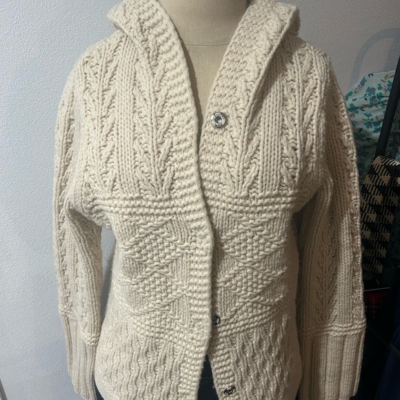 American Eagle Outfitters Sweaters - Vintage Lambswool Cream Knit Hooded Chunky Cardigan Sweater